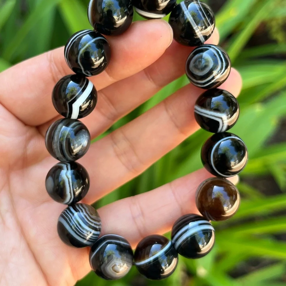 14mm stretchable banded onyx bracelet‎ 0180